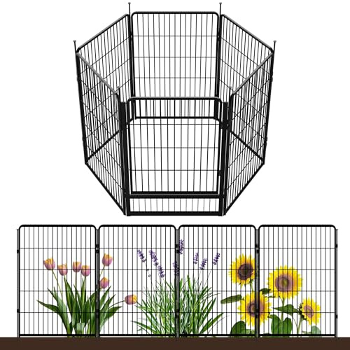 SunsGrove Decorative Garden Fence with Gate 100 cm(H) x 4.1 m(L) 6 Panels, Heavy Duty Metal Animal Barrier Fence for Yard, Flower Bed Fencing, Garden Border Fences, Easy Set Up, Black