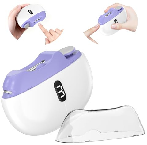 Cortauñas Eléctrico, 3 en 1 Nuevo Cortaúñas Automático y Pulidor, con Luz LED y Recargable por USB, 3 velocidades Cortauñas Eléctrica Ajustable Automático, para bebés, adultos y ancianos - Púrpura