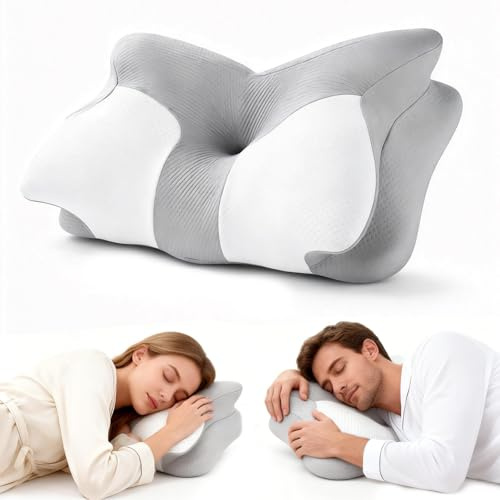 Oskuglin Cuscino Memory Foam Cervicale 2 in 1 62×40 cm，Addio Dolori Cervicali, Cuscino Ortopedico Ergonomico, Supporto Collo, Adatto a Dormire di Lato, Schiena o Pancia – Sfoderabile e Lavabile
