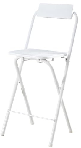 Generico Sgabello Pieghevole Alto, Sedia Pieghevole Bianca da Cucina per la Colazione, Schienale e Poggiapiedi, Seduta Quadrata in Legno, Struttura in Metallo, Capacità 130 kg(24 inch(60cm))