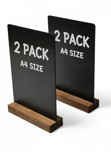 Tabletop Chalkboards – A4 x 2 Pieces | Double-Sided Easy-Clean Blackboard Signs with Wooden Base | Reusable Panels for Weddings, Cafés, Menus, Events & Shops | Made in The UK