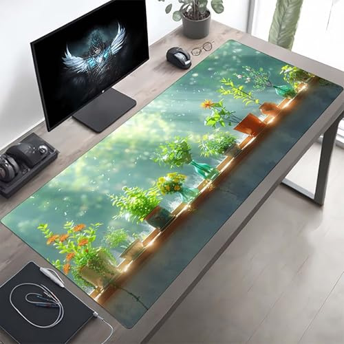 Gaming Mauspad 160 x 80cm Gaming Mousepad XXL Anlage Grün Mauspad Schreibtischauflage, Genähte Kanten Mausmat, rutschfeste Gummibasis, Schreibtisch Schutz für Home Büro, Geschenke PjY1590 K-D