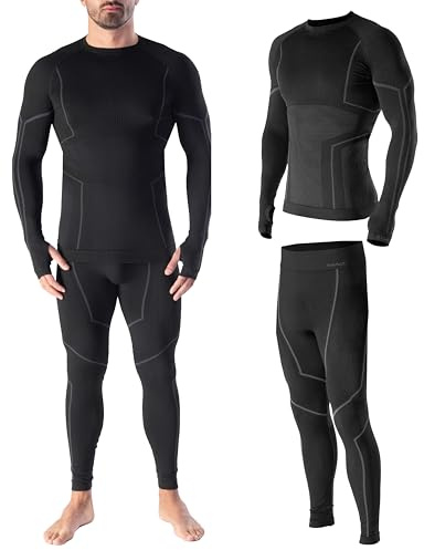 Risalti Tuta Termica Uomo Invernale Lana Merino Tech - Completo Maglia Termica Uomo e Calzamaglia in Merino Premium e Dryarn, Intimo Seamless, Traspirante e Termoregolante Estremo - Made in Italy