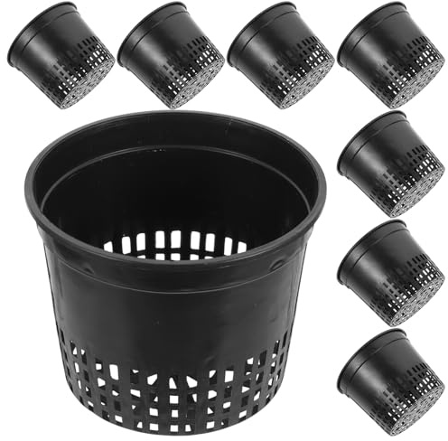 SHINEOFI 10pcs Pond Plant Baskets Aquatic Net Pots for Hydroponics, Mesh Planting Cups for Indoor Garden Pond, Slotted Hydroponic Baskets for Aquatic Seedling & Vigorous Root Growth, Black