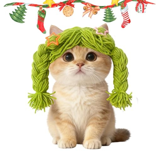 Katzenperücke – weiche Zopf-Kopfbedeckung, niedliches Hunde-/Katzen-Cosplay-Zubehör für Fotoshootings, Hunde-Kopfbedeckung, Katzen-Cosplay-Dekoration, für alle Rassen, Welpen, Kätzchen, Zuhause