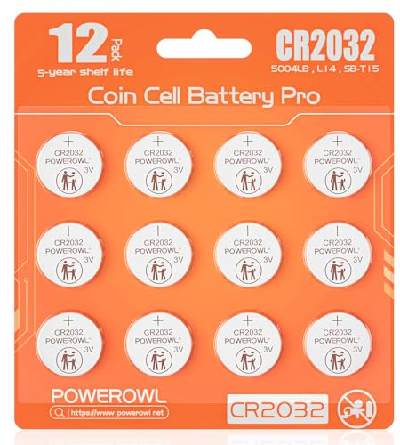 POWEROWL 12 Pcs Lithium Battery CR2032 3V for your AirTags, Toys, Games, MP3 players, Stopwatches (Orange)
