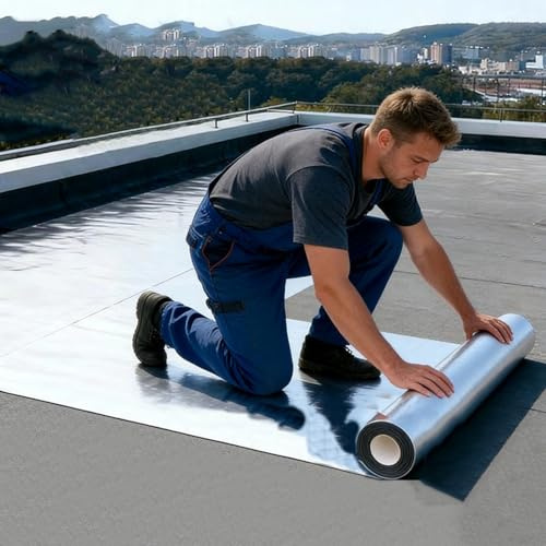 Aeovot 1.5mm Thick Self-Adhesive Asphalt Waterproof Tape - Roof Repair Sealant Tape Waterproof Membrane - Bitumen Aluminum Flashing Roll Patch Roofing Shingles Tape for Leak(1x1 m/3.3x3.3 ft)