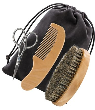 INOOMP Kit de Rasage Homme Brosse à Barbe en Bois et Pochette en Tissu Confortable pour L'entretien Quotidien la Barbe