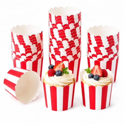 50 pirottini di carta per muffin, mini muffin, pirottini di carta per muffin, pirottini di carta per compleanni, matrimoni, feste, cuocere torte, muffin e gelati (rosso)