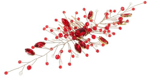 LIFKICH Brautkopfschmuck Kristall Haarkamm Rot Zinklegierung 6.69X2.76 Elegant Für Hochzeitsparty und Tanz Damen