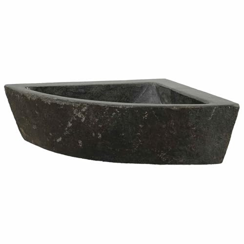 HETFTJN Lavabo angolare in pietra di fiume, grigio pietra naturale, lavabo da parete a quarto di cerchio, per bagno, bagno degli ospiti e giardino, 45 x 45 x 15 cm