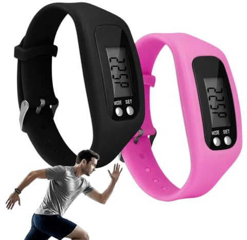 Ruiunchu 2 Pcs Wrist Pedometer Step Counter for Walking Tracker Wristband | Water-Resistant Lightweight & Comfortable Wear,Durable TPU Band,Adjustable Black and Pink Pedometers for Men Women