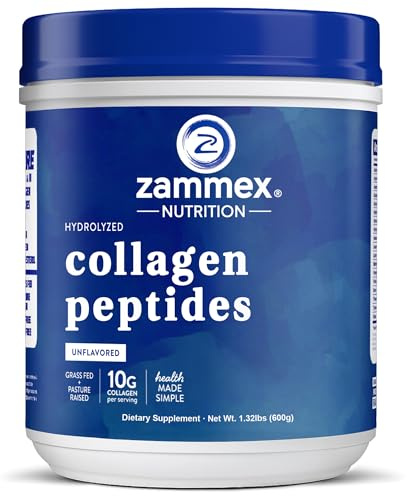 Zammex Premium Collagen Peptides Powder Unflavored,Hydrolyzed Proteins Types I & III, Supports Hair, Skin, Nails, Joints, Grass Fed, Non-GMO, Gluten-Free,Paleo & Keto Friendly,60 Servings