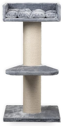 RHRQuality Árbol rascador para Gatos Grandes – Maine Coon Lounge – 120 cm de Altura – con Postes de sisal Extra Gruesos de 20 cm – Gris Claro