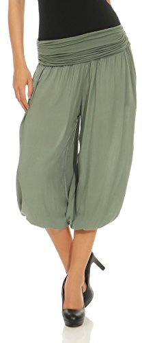 Malito – Damen Haremshose – Pumphose aus Baumwolle – Kurze Stoffhose für den Sommer – Capri Pluderhose zum Tanzen, Chillen & Yoga – knielange Hose 1483 (OneSize XS-XL)