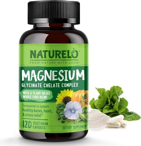 NATURELO Magnesium Glycinate Chelate Complex - 200 mg Magnesium, 120 Count