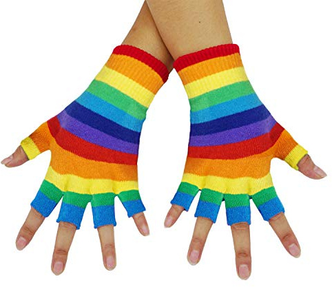 Bienvenu Unisex Half Finger Gloves Kint Convertible Fingerless Winter Mitten, Rainbow