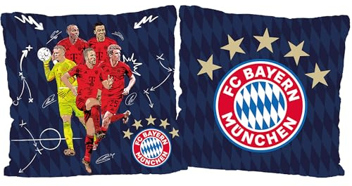 FC Bayern München Wendekissen – Player 40 x 40 cm Kissen Mia san Mia, Neuer, Kane, Müller, Tel - ideal für Sofa und Bett, Wohnaccessoire und Deko-Kissen, passend zur FCB Fußball Fan Bettwäsche