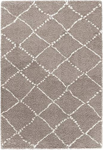 Mint Rugs Hash Teppich Hochflor Wohnzimmer-Teppich Weich Flauschig Langflor Shaggy Flokati Rauten Muster für Wohnzimmer Küche Flur oder Schlafzimmer Beige-Creme 120x170 cm