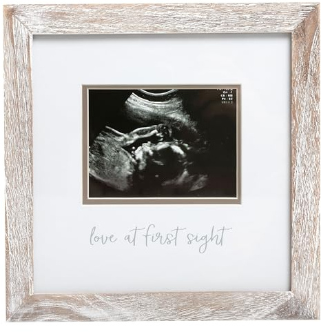 Pearhead Love at First Sight Sonogram Picture Frame, Gender Neutral Ultrasound Keepsake, Ideal Pregnancy Gift, Baby Shower and Nursery Decor, 4” x 3” Photo Insert, Rustic