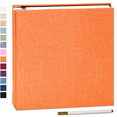 Yopih Álbum Fotos Autoadhesivo de Lino 28x27 cm, 40 páginas, Naranja | Regalo Boda Aniversario Familiares con Bolígrafo Metálico