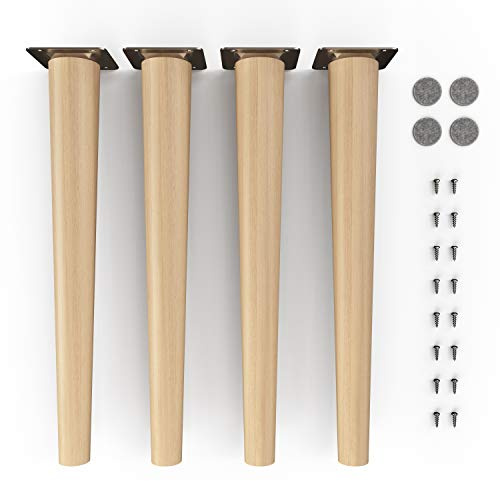 sossai® Holz-Möbelfüße - Clif Round | Öl-Finish | Höhe: 45 cm | HMF1 | rund, konisch (gerade Ausführung) | Material: Massivholz (Buche) | für Stühle, Tische, Schränke etc.