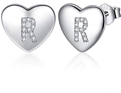 Pendientes Mujer Plata de Ley 925, Iniciales Letra y Corazón Pequeños, Hipoalergénicos Antialérgicos - Regalo Original para Mujer, Niña, Mamá, Amiga, Madre, Profesora