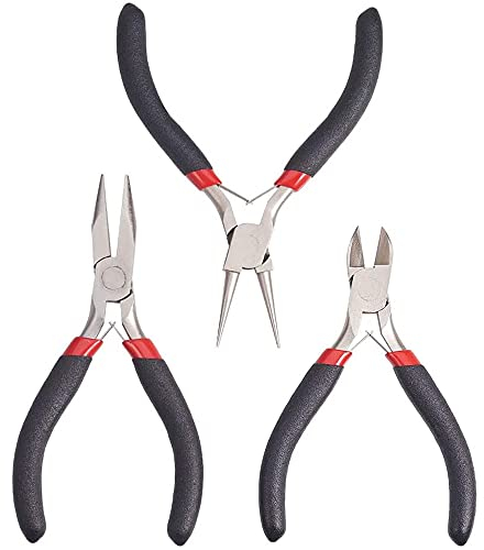 Ktnyl 3 Pezzi Pinza per Anelli di Sicurezza, Pinze Professionali di Precisione, Acciaio al Carbonio Pinze, Pinze per Gioiell, per Riparazione di Perline, Gioielli, Lavori Fai da Te Set