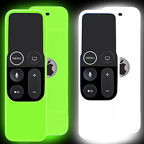 2 Pack Case Compatible with Apple TV 4K/ 4th Gen Remote Light Light Weight | Anti-Slip Shock Proof Silicone Cover for Controller for Apple TV Siri Remote (Green and White Glow)