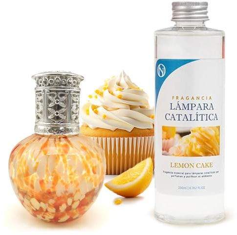 M MAMA MANUELA Pack Ahorro Lámpara Catalítica Drops Orange + Fragancia Aroma Lemon Cake 200ml. Elimina Malos olores e impurezas, perfuma y Limpia.