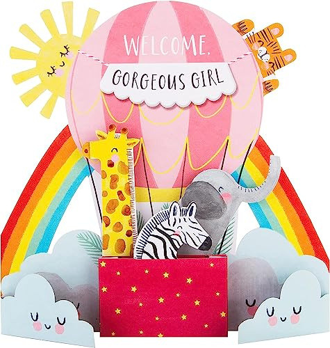 Hallmark Biglietto di auguri per la nascita della ragazza – simpatico design 3D con mongolfiera