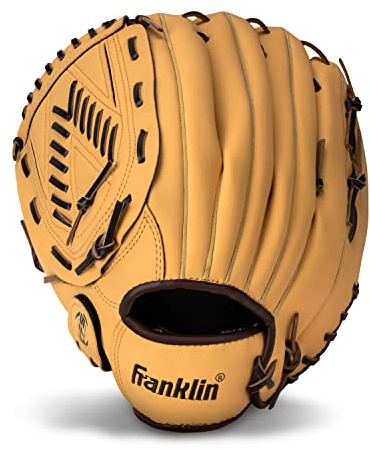 Franklin Sports Baseball + Softball Glove - Field Master Baseball + Softball Mitt - Adult + Youth Glove - Men's + Women's Baseball + Softball Gloves - Left Hand Throw - 13 - Camel Brown
