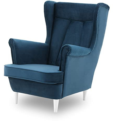 Ohrensessel Valia, Sessel Wohnzimmer, samt, Ohrensessel bunt. Loungesessel Fernsehsessel Relaxsessel Wohnzimmersessel Couchsessel Armsessel Polstersessel Lounge (Füße Farbe weiß, Monolith 77)