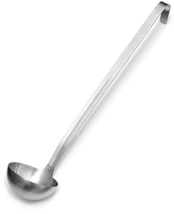Forgast Mestolo Monoblock in Acciaio Inox, da Cucina con Manico Lungo, Cucchiaio da Salsa, per Brodo, Salsa e Zuppa, Utensile da Cucina, Argento, Diametro di 8 cm