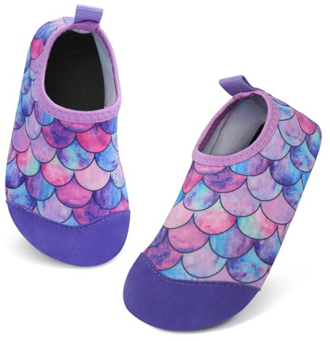 Aisprts Badeschuhe Kinder Wasserschuhe Mädchen Jungen, rutschfeste Barfuß Schwimmschuhe Aquaschuhe Strandschuhe für Baby Baden, Wasser Spielen, Lila Fischschuppe, 28/29 EU