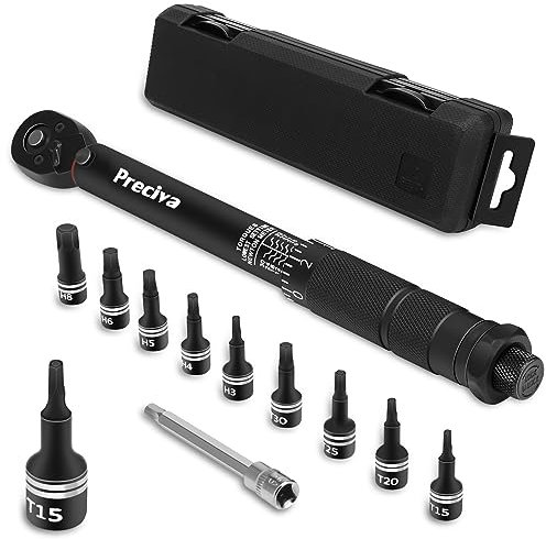Preciva Torque Wrench 1/4 Inch, 3-33Nm, 9pcs One-Piece Sockets, 50# Steel, Dual-Direction Reversible Ratchet, with Hex Extension Rods & Storage Box