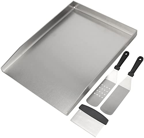 WELL GRILL Edelstahl Plancha Grillplatte & Spachtel & Schaber set für Napoleon Rogue und die meisten Gasgrill, Holzkohlegrill, Universal BBQ Grillpfanne Grillschale, 45x30CM