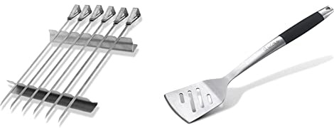 Enders® SCHASCHLIKSPIESS-Set Edelstahl 8802 & ® Premium GRILLWENDER Edelstahl 8788 Griff mit Soft-Touch-Beschichtung, Grill-Zubehör, Gasgrill BBQ, schwarz