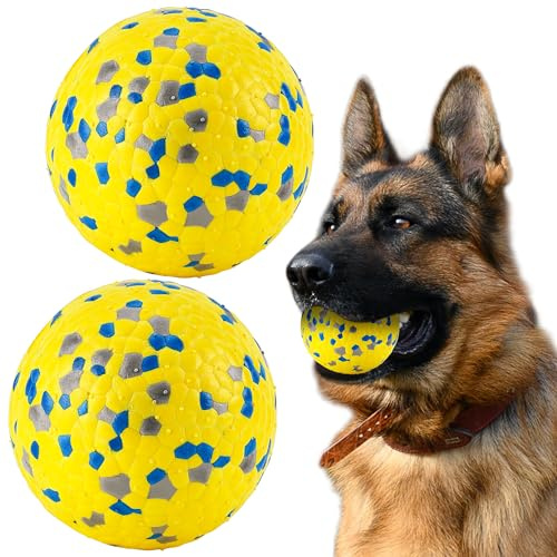 SUNNEKO 2Pcs Dog Balls for Large Medium Small Dogs, Yellow (2 Ball) | Bouncy Tennis Ball for Aggressive Chewers, Durable Water Toy for All Life Stages, Labrador, Bulldog, German Shepherd