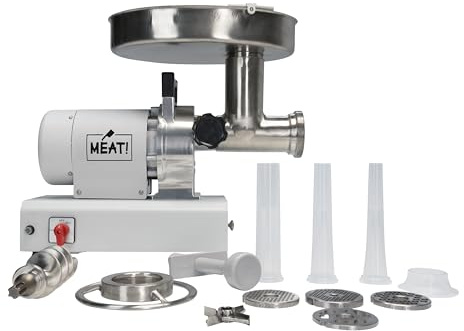 MEAT! 1 HP Pro-Grade Dual Grinder #22 with Coarse and Fine Grinding Plates, Stainless Steel, For Meat Grinding, Sausage Stuffing, and Processing
