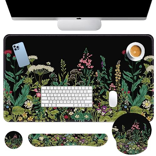 Arttown Schreibtischunterlage, Vintage-Mauspad-Set mit Handgelenkstütze, 4-in-1 großes Mauspad + Tastatur-Handgelenkauflage + Maus-Handgelenkauflage + Untersetzer mit ergonomischem Design, rutschfeste