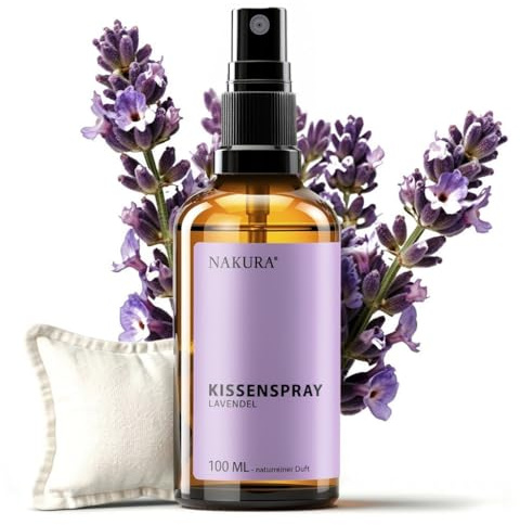 NAKURA® Kissenspray LAVENDEL 100 ml – Bettspray & Textilspray für Schlafzimmer, Kissen & Bettwäsche – 100% naturreine ätherische Öle – ohne synthetische Duftstoffe – handgefüllt im Schwarzwald