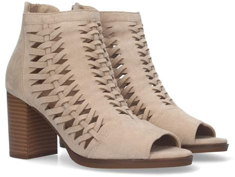 shoes&blues.es 80330-Botin de Tacon para Mujer, con Tiras Trenzadas, de Punta Abierta, Cierre de Cremallera, Comodos.. Talla 36 Beige