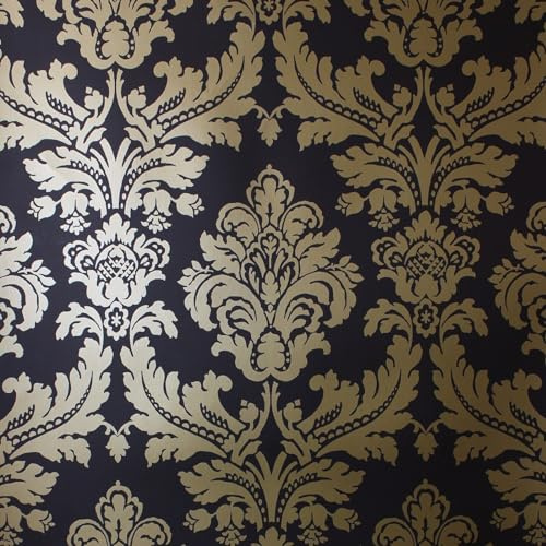 SOPHIE LAURENCE Black & Gold Damask Wallpaper - Sample