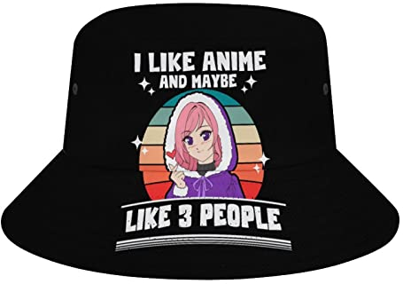 I Like Anime Fischerhut, Strand, Fischerhut, für Damen, Herren, Teenager, verstaubar, Sommerhut, Reisen, Outdoor, Unisex, Schwarz, Schwarz , One size