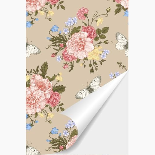 NPCEED Selbstklebende Tapete Blumen Rosa Blumentapete Vintage Klebefolie Muster Tapete Floral Wallpaper Self-adhesive Tapeten Schlafzimmer (40x600cm)