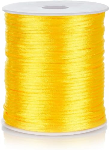 FQTANJU Cordoncino in nylon satinato da 2 mm, 91,4 metri, per la realizzazione di braccialetti e gioielli setosi, macramè, collane, filo per perline sfuse, kumihimo, nodi cinesi (giallo)