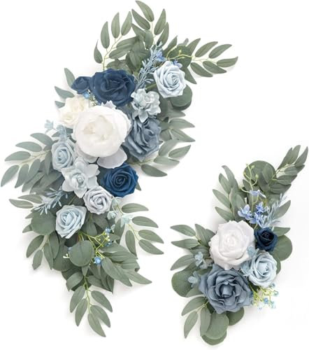 Künstliche Blumen für Hochzeitsbogen, Pfingstrosen, Rosen und Eukalyptusblätter mit, Blumendekoration für Willkommensschild, Hochzeitsdekoration(60x28cm/40x19cm)
