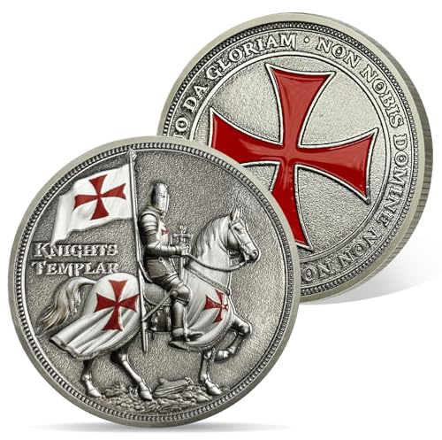 AtSKnSK Tempelritter Herausforderungs Münze inspirierende religiöse Münze Rotes Kreuz Krieger Chip Medaillon christliches Christus Rotes Kreuz Erinnerungs Geschenke für Männer Damen (Ritter zu Pferd)