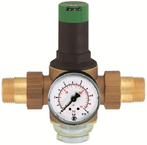 Braukmann D06 F Druckminderer Druckregler Membrandruckregler Druckregler für Trinkwasser, DVGW-geprüft, inkl. Manometer, Klarsichtsiebtasse 1/2 - 2 (1 1/4)